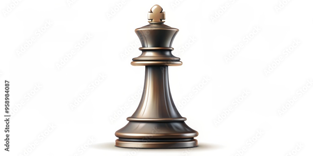 Bronze King Chess Piece on White Background, Chess Piece, King, White Background Bronze King Chess Piece on White Background, Chess Piece, King, White Background