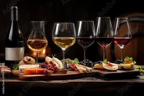 red and white wine and cheese pairing with gourmet appetisers