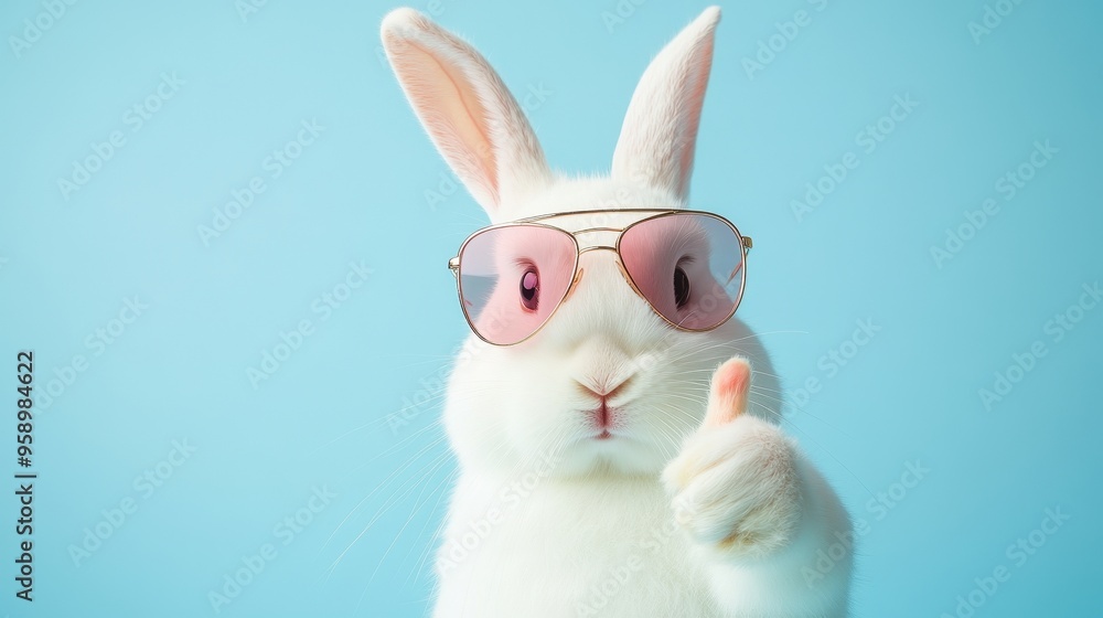 A rabbit wearing sunglasses and giving a thumbs up A rabbit wearing sunglasses and giving a thumbs up