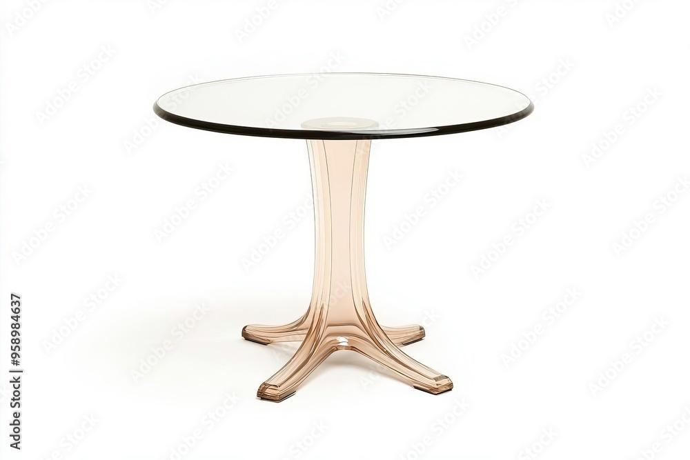 Stylish round glass table with a unique base, perfect for modern dining or workspace aesthetics. Stylish round glass table with a unique base, perfect for modern dining or workspace aesthetics.
