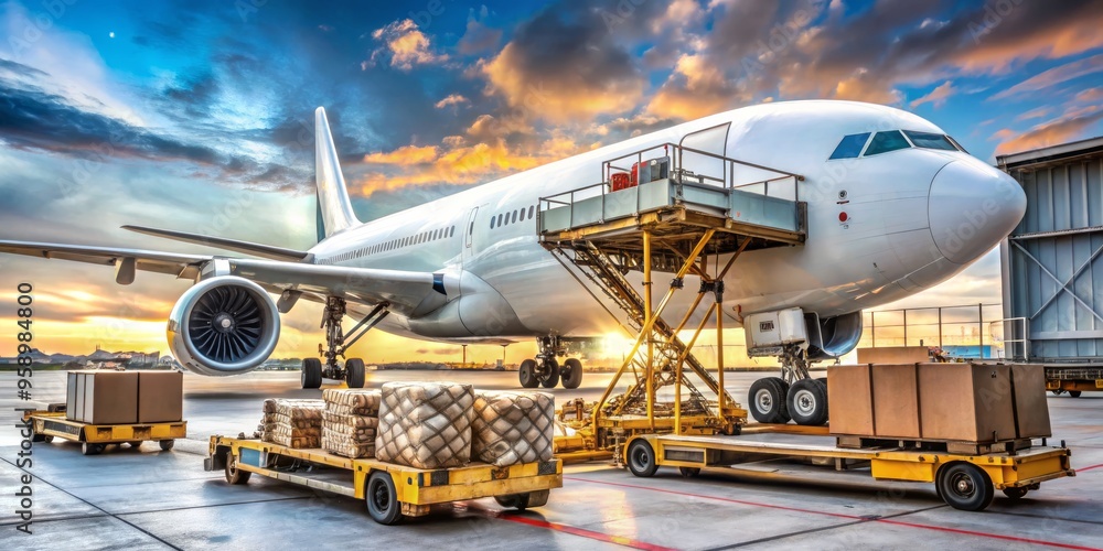 Cargo Plane Loading at Sunset, Airplane, Cargo, Airport, Logistics Cargo Plane Loading at Sunset, Airplane, Cargo, Airport, Logistics