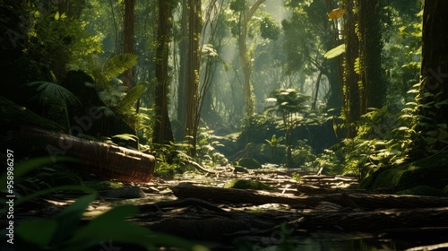 Tropical jungles of Southeast Asia with green wild plants. Neural network ai generated art