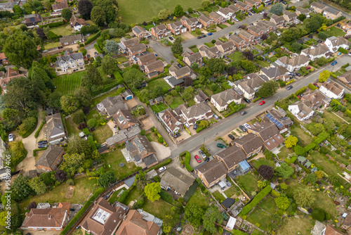 Aerial drone view over the town of Bishops Stortford in England