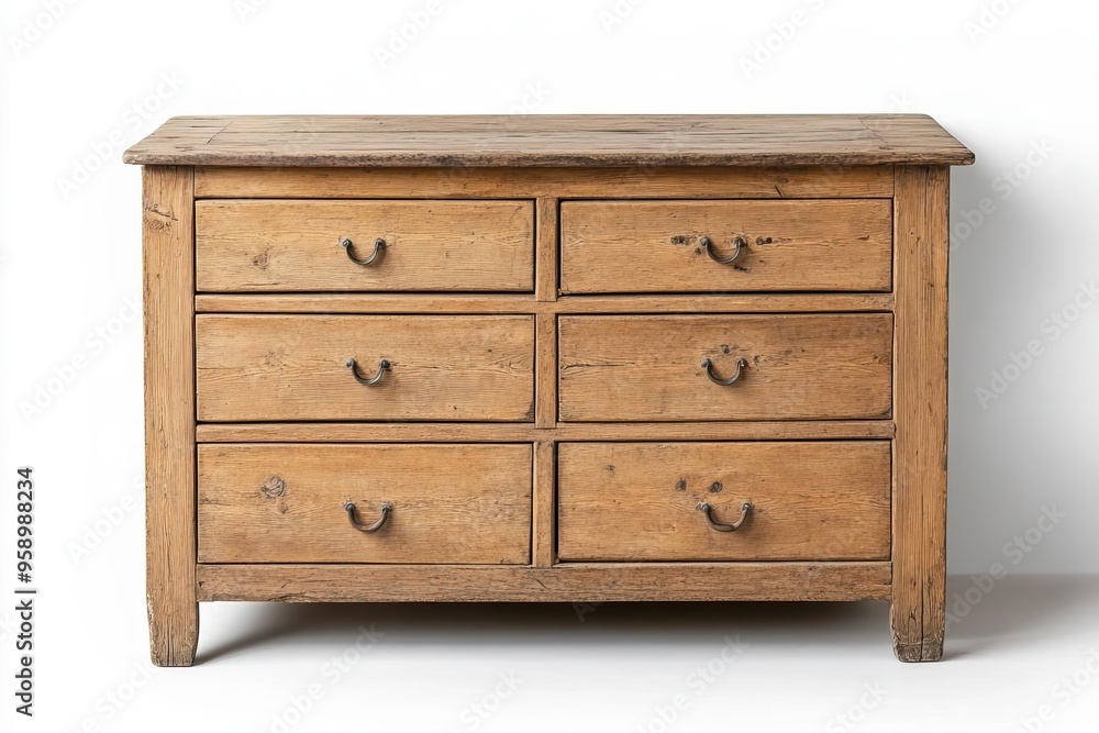 A rustic wooden dresser with six drawers, showcasing natural grain and a timeless design for stylish home decor. A rustic wooden dresser with six drawers, showcasing natural grain and a timeless design for stylish home decor.