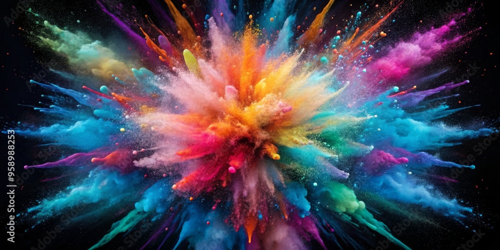 Fototapeta premium Cosmic Burst of Color A Vibrant Explosion of Powdered Pigments, color explosion, abstract art, powder paint