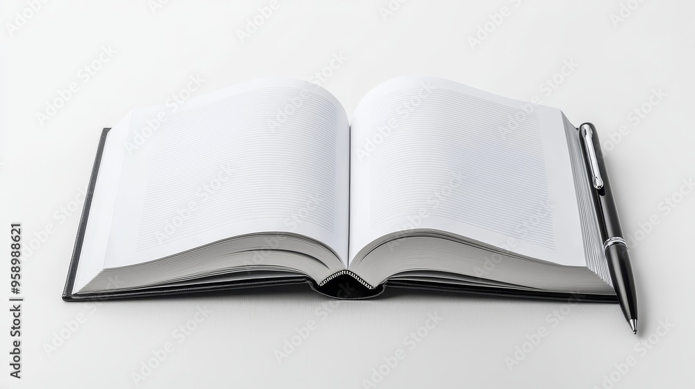 Freshly opened book with a pen beside it, symbolizing the start of a new story Freshly opened book with a pen beside it, symbolizing the start of a new story