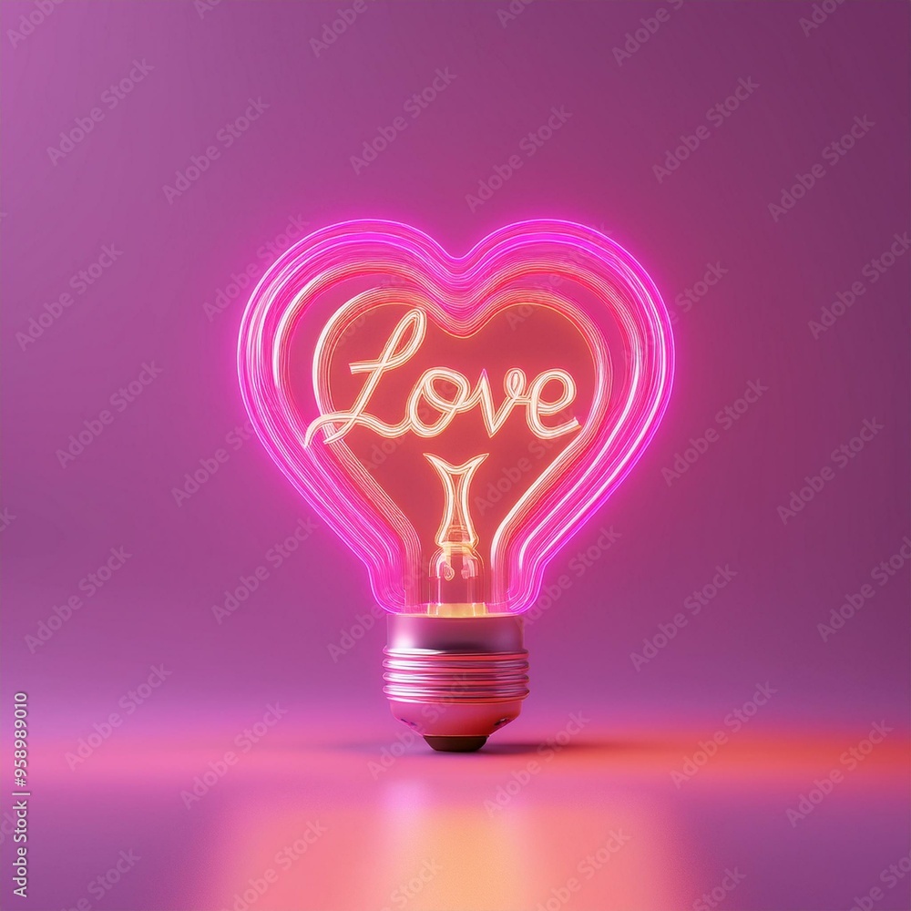 A vibrant heart-shaped light bulb glowing with the word 'Love', ideal for romantic themes and creative designs. A vibrant heart-shaped light bulb glowing with the word 'Love', ideal for romantic themes and creative designs.