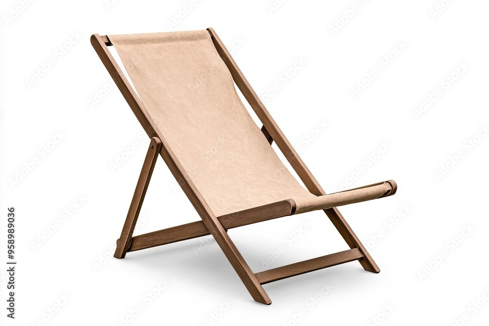 A stylish wooden deck chair ideal for outdoor relaxation, featuring a comfortable design and neutral fabric for a modern look. A stylish wooden deck chair ideal for outdoor relaxation, featuring a comfortable design and neutral fabric for a modern look.