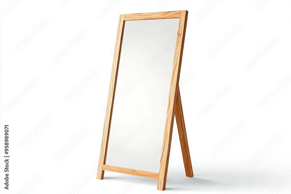 A stylish wooden framed mirror, perfect for home decor, enhancing the beauty of any room with its simple elegance. A stylish wooden framed mirror, perfect for home decor, enhancing the beauty of any room with its simple elegance.