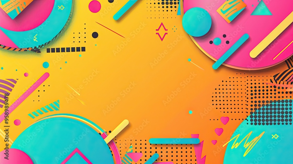 Obraz premium 90s retro aesthetic with vibrant colors, geometric shapes, minimalist, copy space, illustration style