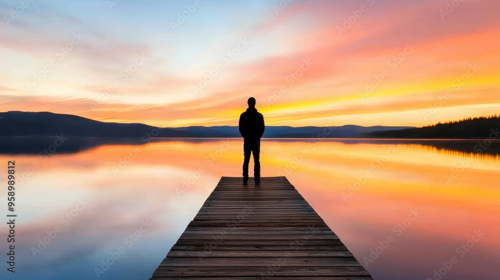 Person standing on a bridge, looking out at a new city, symbolizing a fresh start Person standing on a bridge, looking out at a new city, symbolizing a fresh start