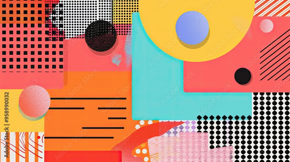 90s retro aesthetic with vibrant colors, geometric shapes, minimalist, copy space, illustration style 90s retro aesthetic with vibrant colors, geometric shapes, minimalist, copy space, illustration style