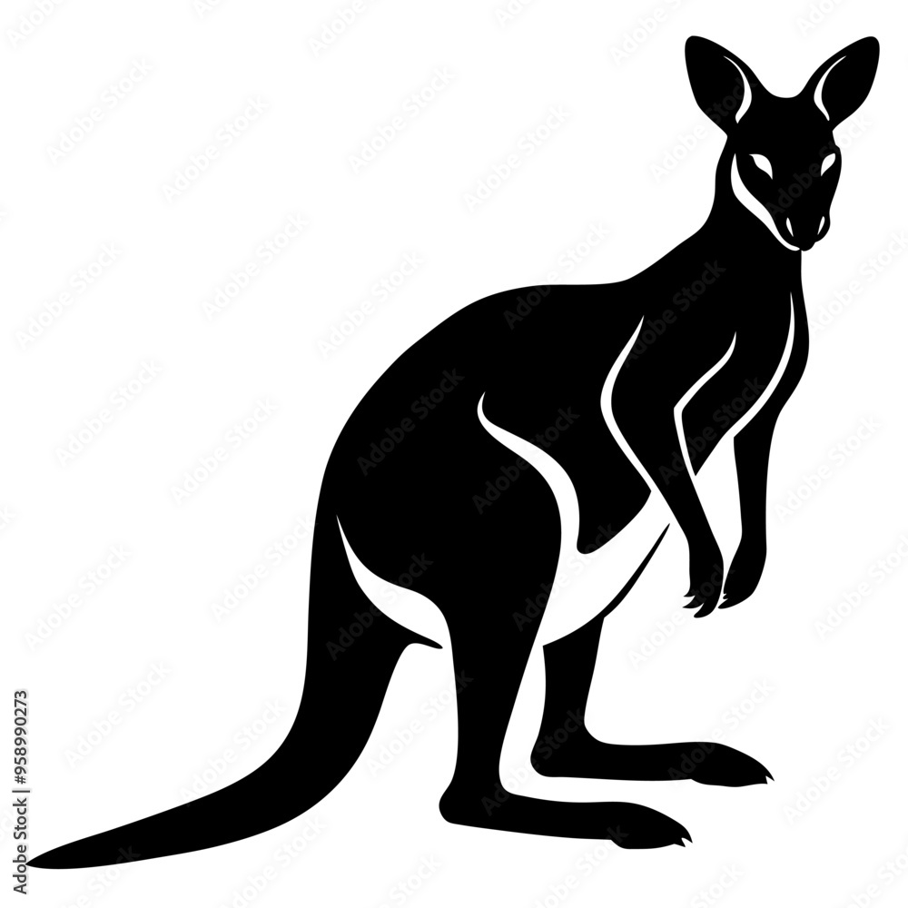 Kangaroo Australian wild animal line art silhouette vector illustration on white background Kangaroo Australian wild animal line art silhouette vector illustration on white background