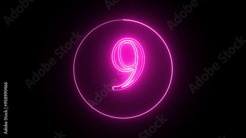 Glowing number nine symbols collection neon sign. glowing digit isolated on black background