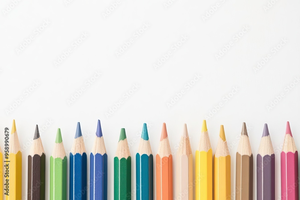 Colorful pencils arranged neatly on a blank background, perfect for creativity and artistic projects. Colorful pencils arranged neatly on a blank background, perfect for creativity and artistic projects.