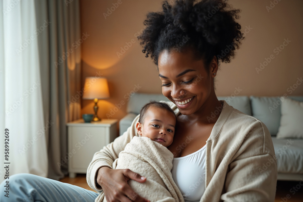 Mother Holding Newborn in a Cozy Home Mother Holding Newborn in a Cozy Home