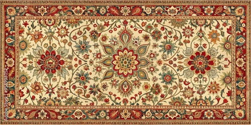 Floral Tapestry An Elaborate Tapestry with a Central Floral Design, Ornate Borders, and Vibrant Colors. ,Tapestry, Floral, Persian