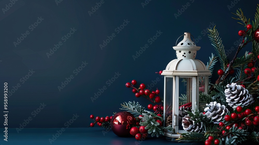 Merry Christmas and New Year. Festive composition. Beautiful Christmas design. Christmas lantern on a background of fir branches, shiny golden balls, confetti and baubles. Merry Christmas and New Year. Festive composition. Beautiful Christmas design. Christmas lantern on a background of fir branches, shiny golden balls, confetti and baubles.