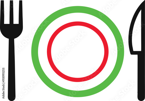 Simple outline of a dinner plate with a fork perfect for minimalist design
