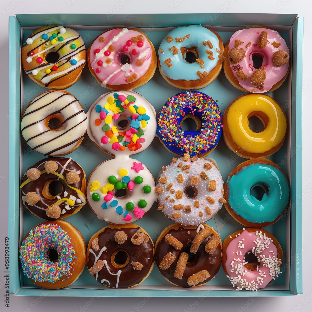 a big box of colorful donuts with difference frost icing a big box of colorful donuts with difference frost icing