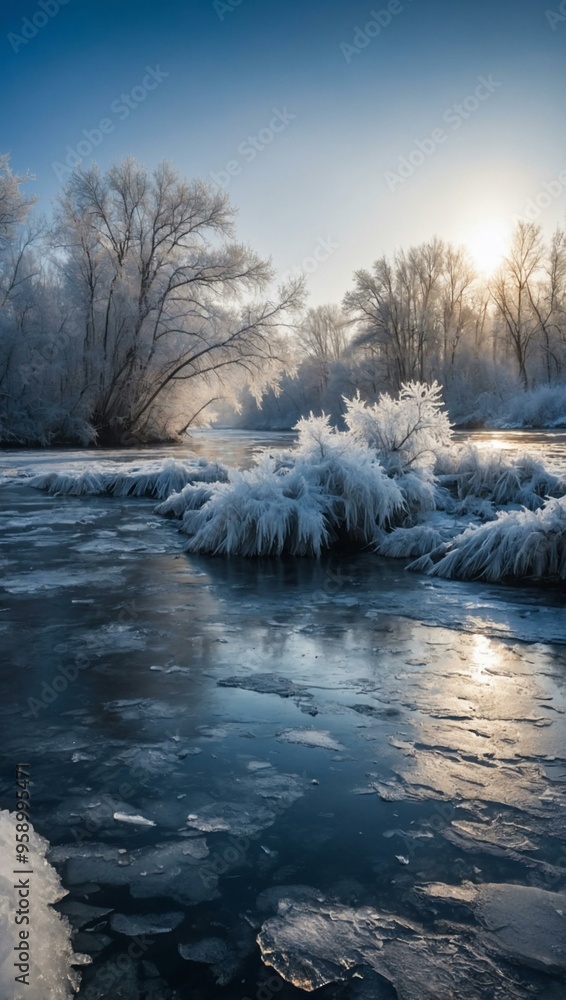 Winter River with Ice Crystals. Winter River with Ice Crystals.