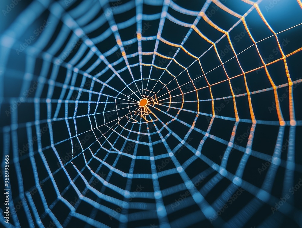 Fototapeta premium A close-up shot of a spider web, showcasing its intricate and symmetrical structure