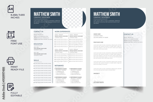 Clean Modern Resume and Cover Letter Layout Vector Template for Business Job Applications, Minimalist resume cv template, Resume design template, cv design, multipurpose resume design See Less