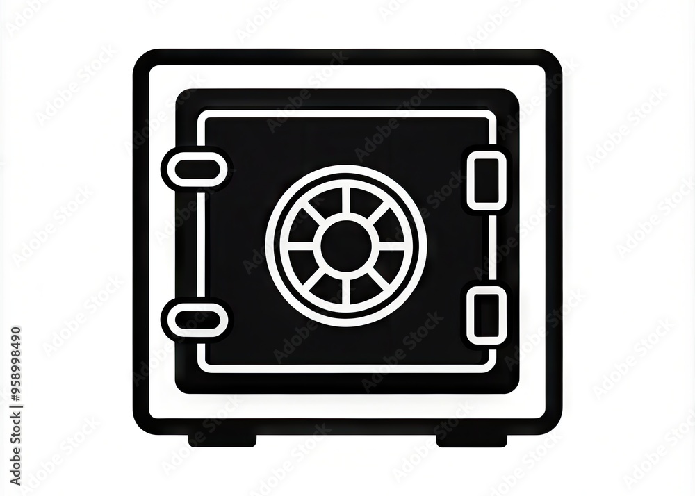 Simple, modern, and elegant black and white illustration of a safe handle vector icon, perfect for security, protection, and encryption themed designs. Simple, modern, and elegant black and white illustration of a safe handle vector icon, perfect for security, protection, and encryption themed designs.