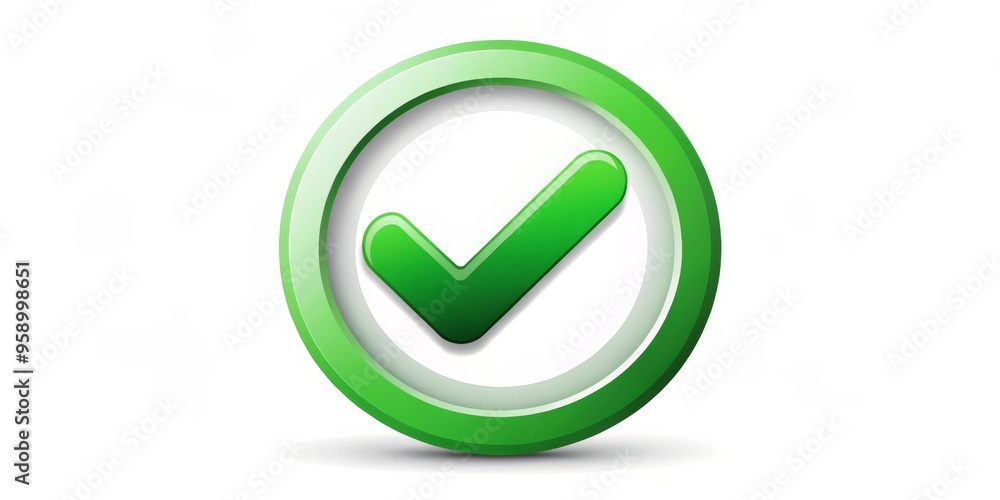 Green Checkmark Button, 3D, White Background, Icon, Check, Approve, Yes Green Checkmark Button, 3D, White Background, Icon, Check, Approve, Yes