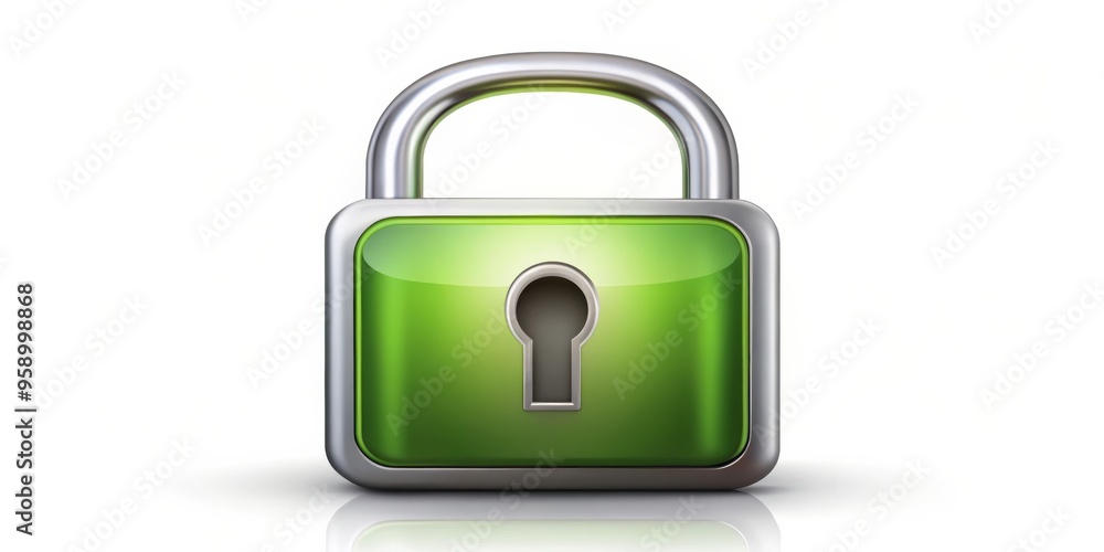 Green Padlock Icon with Shiny Chrome Finish, 3D Rendering, white background, padlock, icon, security, lock Green Padlock Icon with Shiny Chrome Finish, 3D Rendering, white background, padlock, icon, security, lock