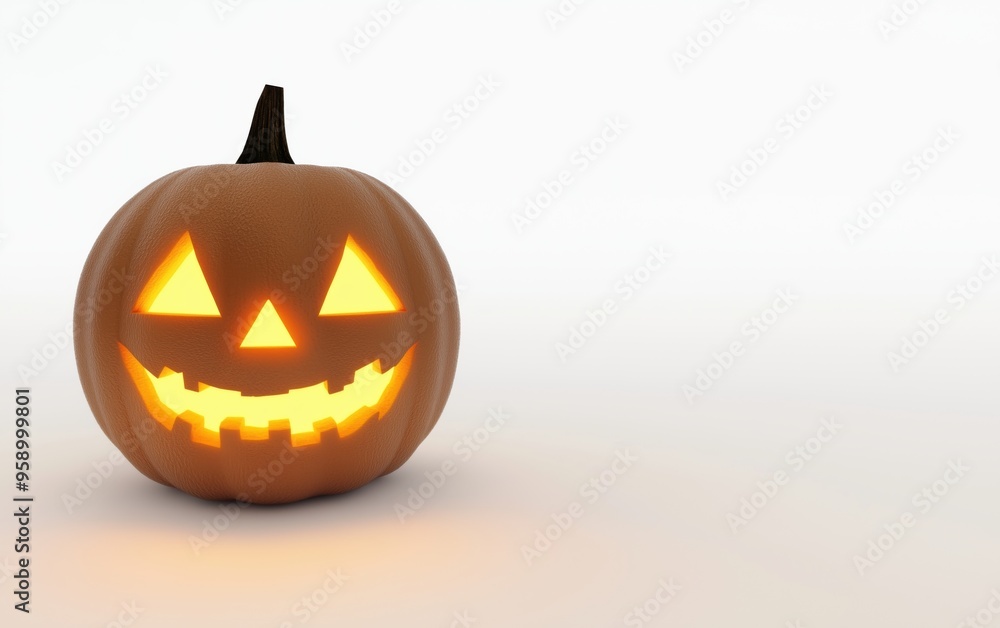 Glowing Jack-o'-lantern with a simple face design against a pure white background for Halloween decor ideas Glowing Jack-o'-lantern with a simple face design against a pure white background for Halloween decor ideas