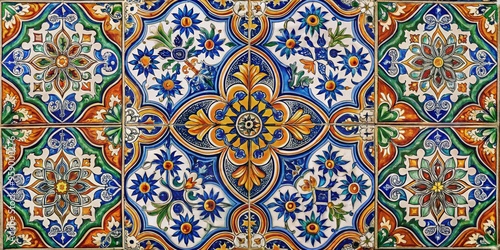 Wallpaper Mural Intricate Floral Tile Pattern with Blue and Yellow Accents, Italian Tile, Talavera Tile, Ceramic Tile Art Torontodigital.ca