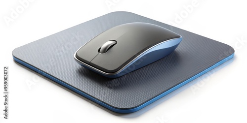 Modern Wireless Mouse on Blue Pad, 3D Illustration, White Background, Mouse, Pad, Computer