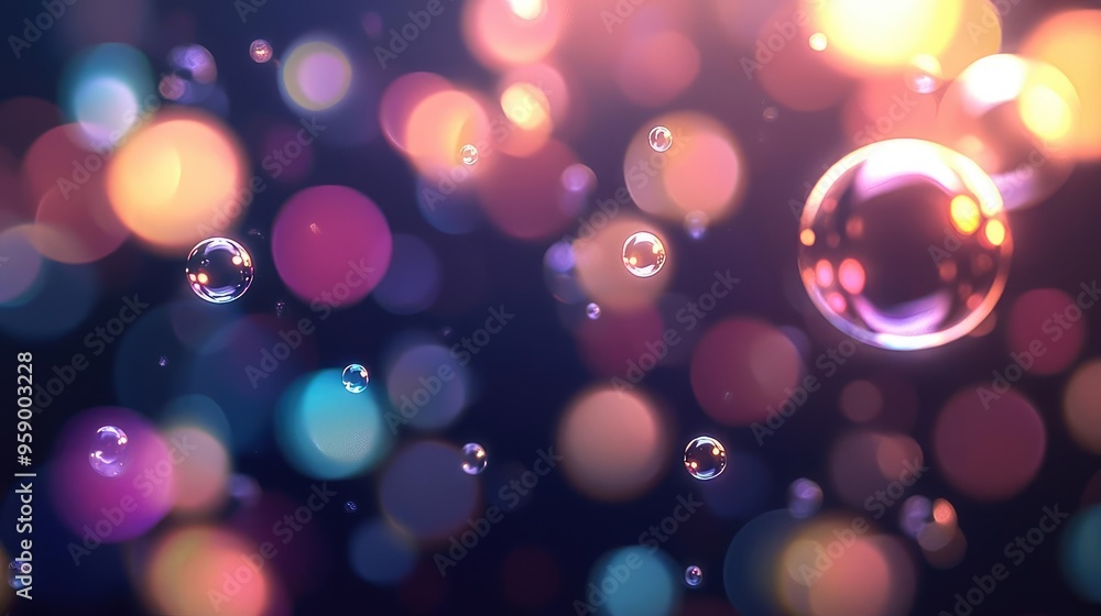 Colorful bubbles float against a dark background, creating a dreamy and whimsical atmosphere perfect for creative projects. Colorful bubbles float against a dark background, creating a dreamy and whimsical atmosphere perfect for creative projects.