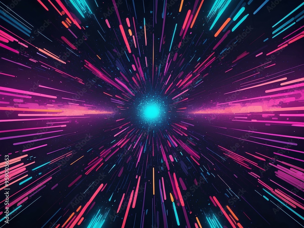 Fototapeta premium abstract cosmic scene with vibrant energy lines radiating outward from a glowing center, evoking a sense of speed and futuristic movement