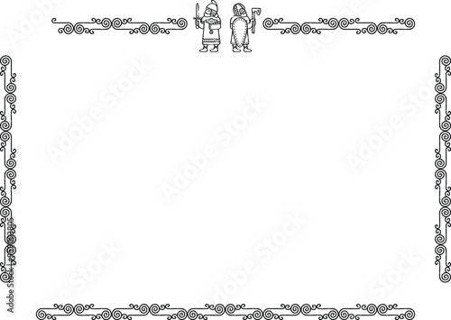 Rectangular Fantasy Frame - Curved Lines Border - Viking Warriors Header