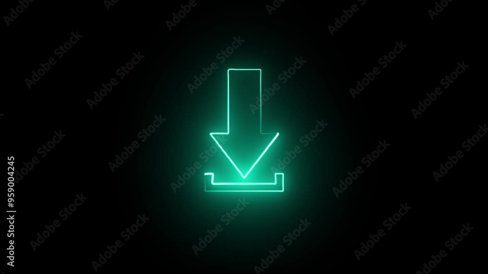 Cyan color Abstract directional neon glowing arrow icon animation with black background. Neon arrow moving down concept. Cyan color Abstract directional neon glowing arrow icon animation with black background. Neon arrow moving down concept.