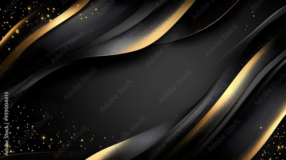 Abstract Black and Gold Waves with Glitter Abstract Black and Gold Waves with Glitter