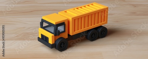 Colorful toy truck made from durable plastic, perfect for imaginative play and motor skill development for young children. photo