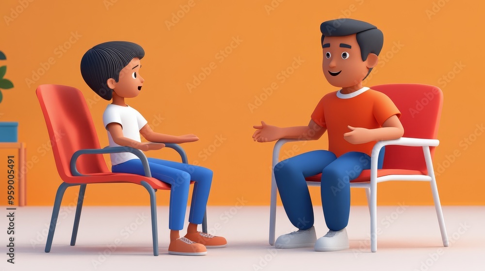 Two children engaging in a lively conversation in a bright, colorful room, enhancing social interaction and communication skills. Two children engaging in a lively conversation in a bright, colorful room, enhancing social interaction and communication skills.