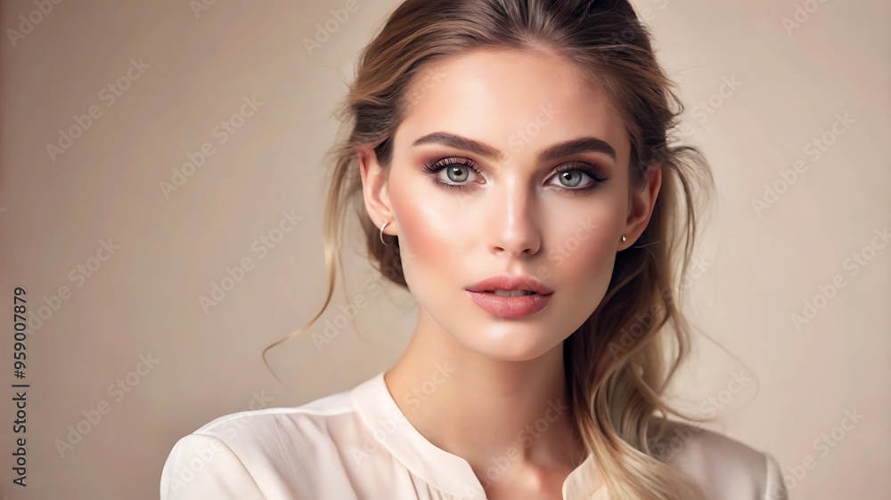 Naklejka premium A Woman Model With Natural Makeup