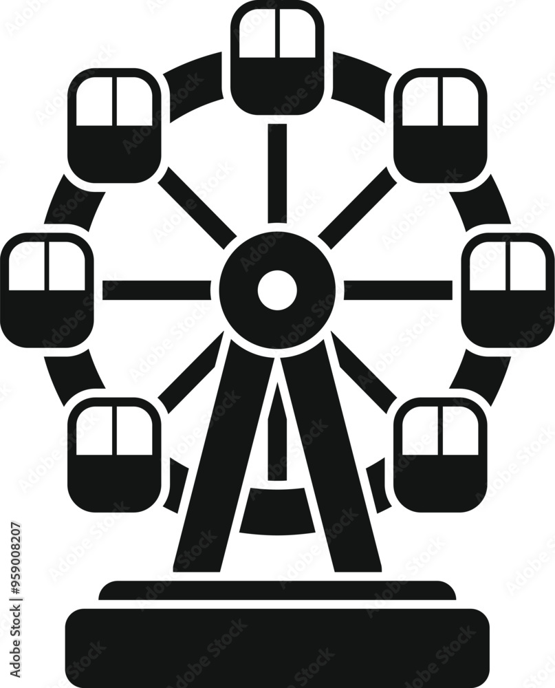 Simple black and white vector icon of a ferris wheel, inviting people to enjoy a ride Simple black and white vector icon of a ferris wheel, inviting people to enjoy a ride