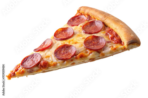 Template with delicious tasty slice of pepperoni pizza recipe card photo