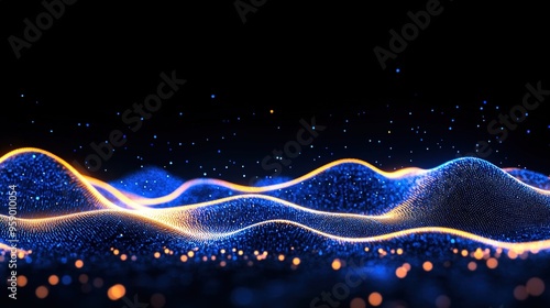 Digital background for the latest technology, light waves of neural networks, digital sound digitized waves. photo