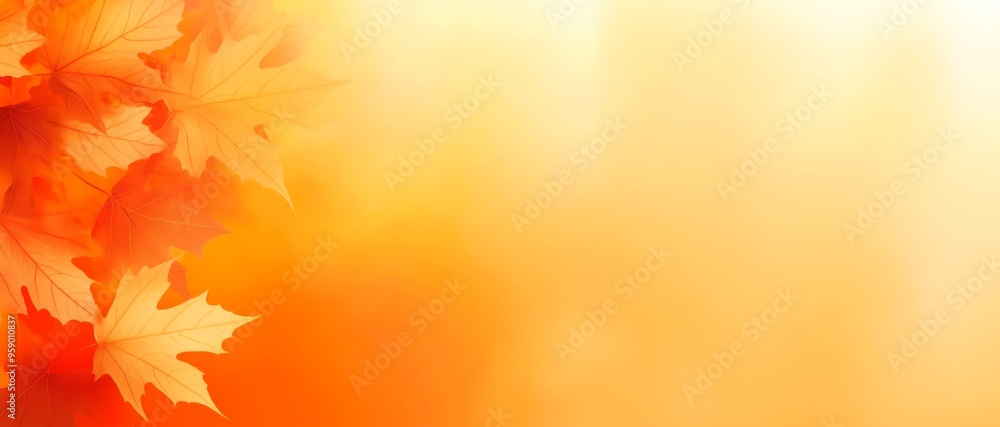 Autumn background with blurred autumn leaves on an orange and yellow gradient background, a beautiful abstract background with space for text or design. Autumn background with blurred autumn leaves on an orange and yellow gradient background, a beautiful abstract background with space for text or design.