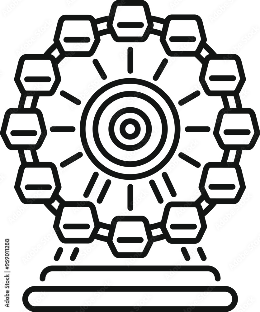 Fototapeta premium Line art vector icon of a ferris wheel, perfect for any project related to amusement parks or entertainment