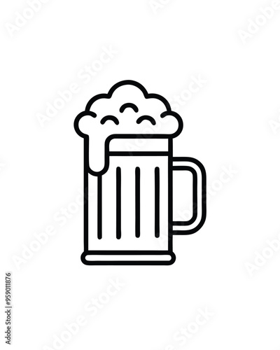 Editable stroke vector of a beer stein filled with beer.