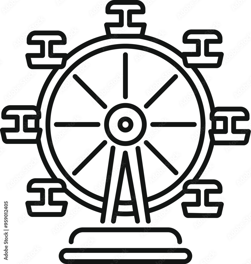 Obraz premium Simple line icon representing a ferris wheel, a popular amusement park attraction