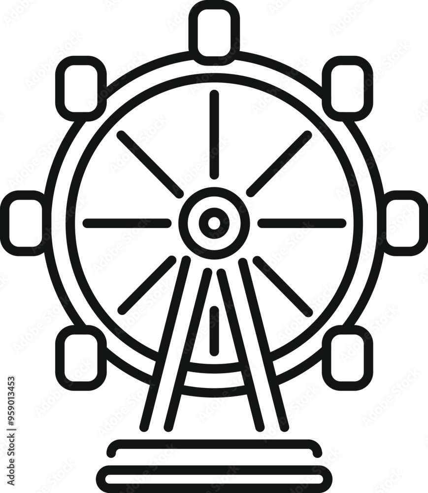 Line art vector icon of a ferris wheel rotating on white background Line art vector icon of a ferris wheel rotating on white background