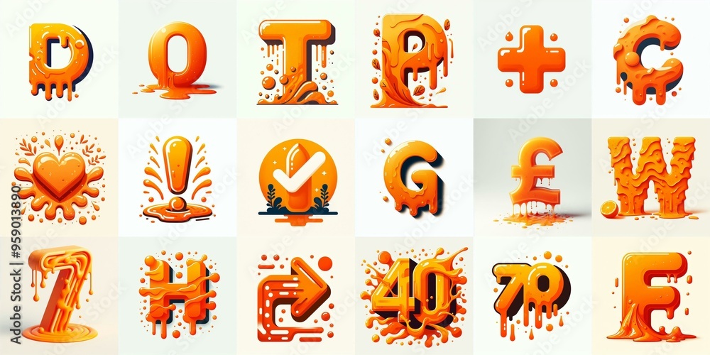 Fototapeta premium Orange Lettering Typeface. AI generated illustration